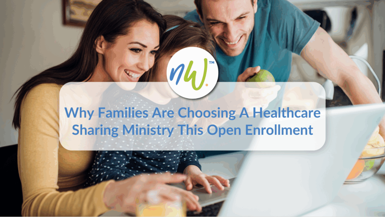 Couple reviewing healthcare sharing ministry options online during open enrollment with netWell.