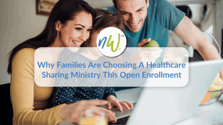 Couple reviewing healthcare sharing ministry options online during open enrollment with netWell.